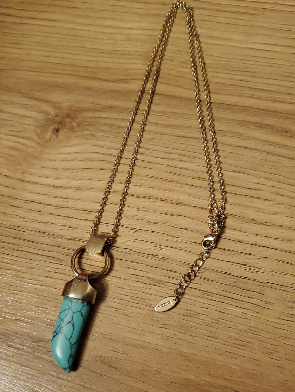 Gold Tone Chain Necklace with Turquoise Pendant 16"